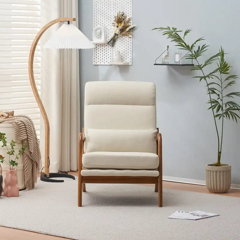 Fauteuil d'appoint à dossier haut avec cadre en bois et accoudoirs rembourrés