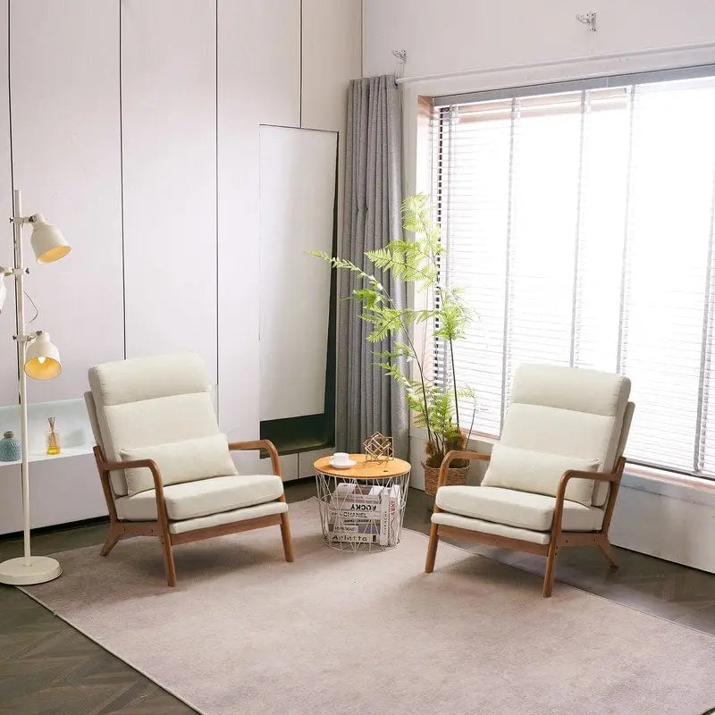 Fauteuil d'appoint à dossier haut avec cadre en bois et accoudoirs rembourrés