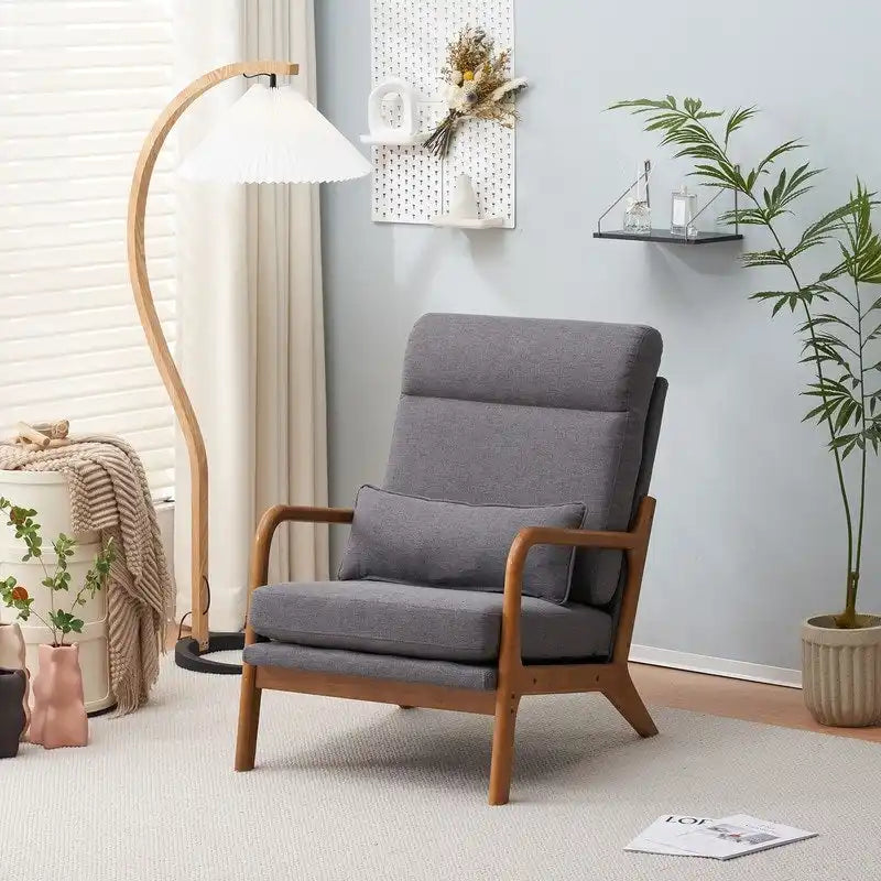 Fauteuil d'appoint à dossier haut avec cadre en bois et accoudoirs rembourrés