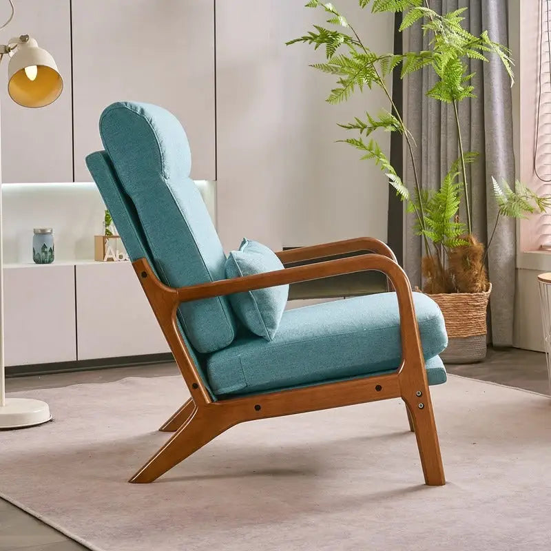 Fauteuil d'appoint à dossier haut avec cadre en bois et accoudoirs rembourrés