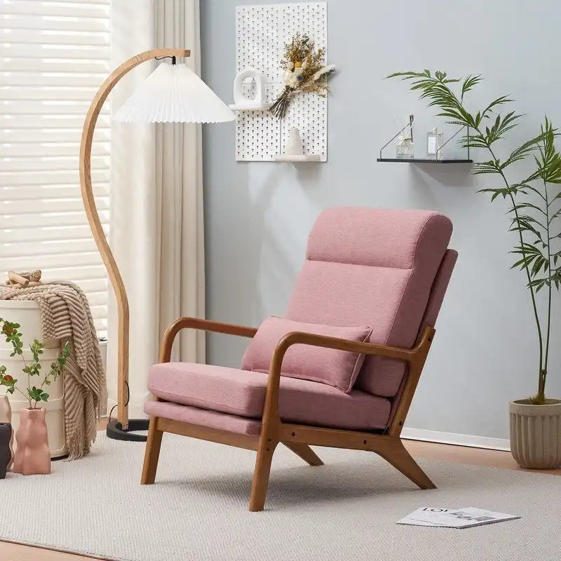 Fauteuil d'appoint à dossier haut avec cadre en bois et accoudoirs rembourrés