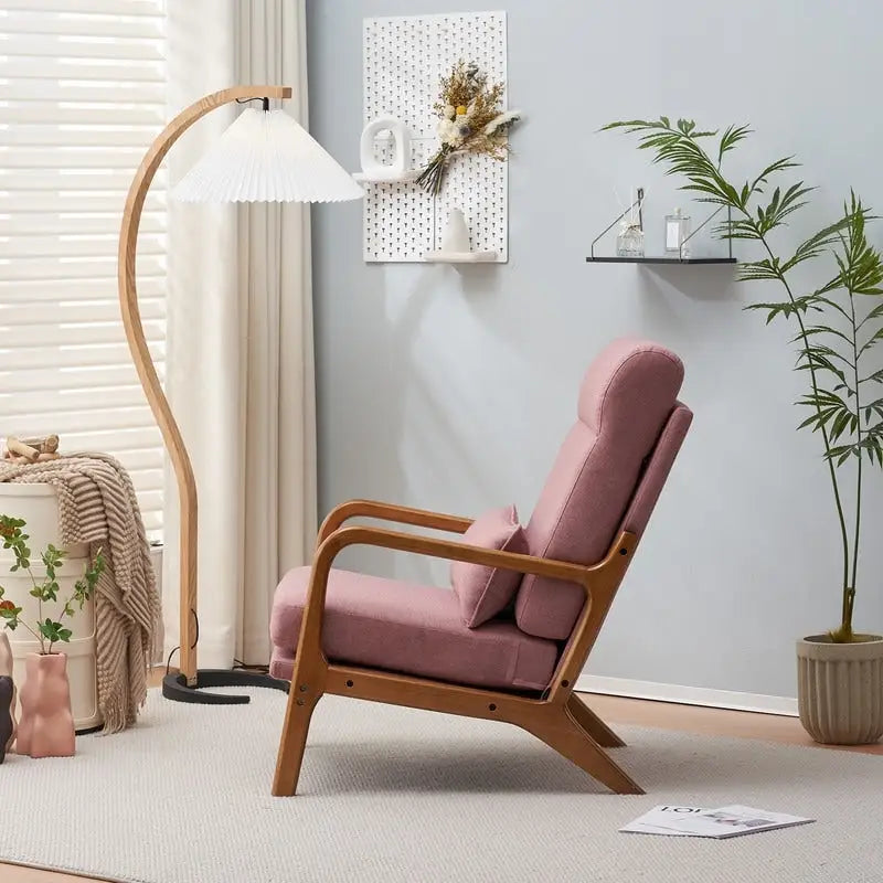 Fauteuil d'appoint à dossier haut avec cadre en bois et accoudoirs rembourrés
