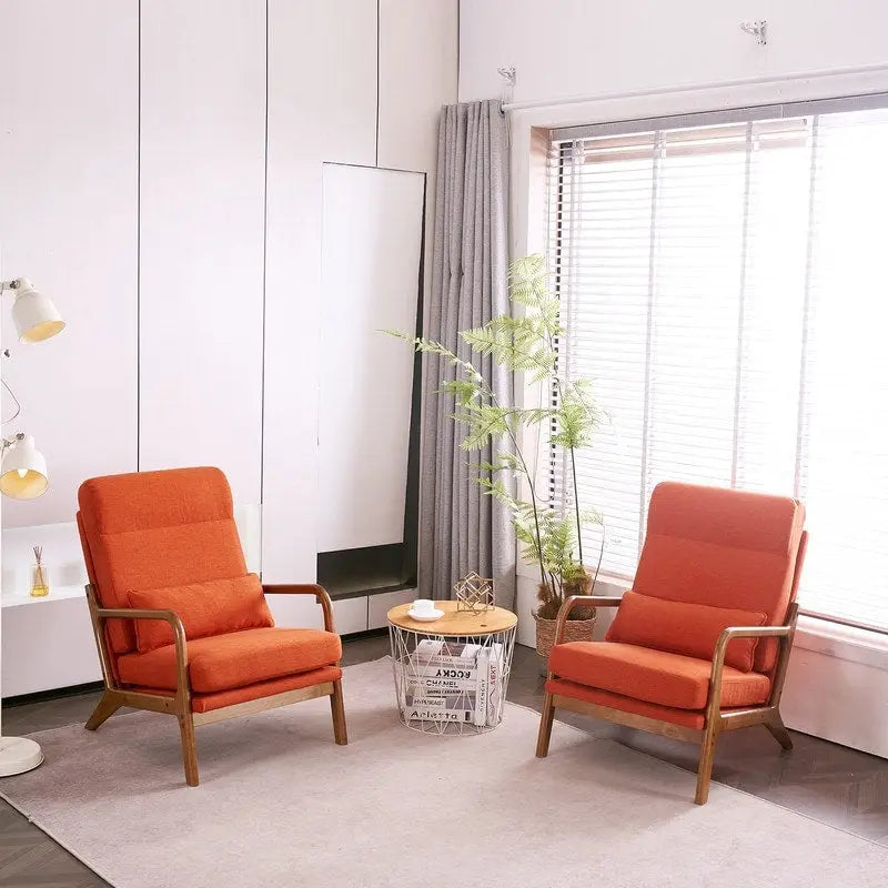 Fauteuil d'appoint à dossier haut avec cadre en bois et accoudoirs rembourrés