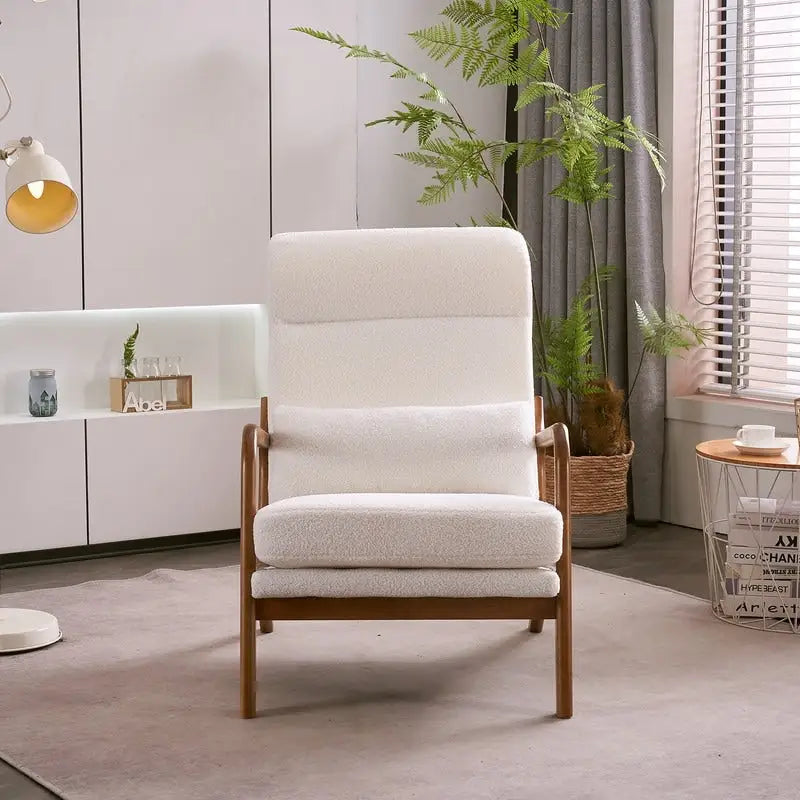 Fauteuil d'appoint à dossier haut avec cadre en bois et accoudoirs rembourrés