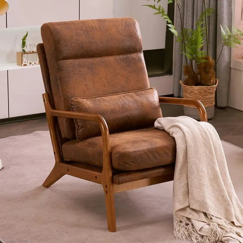 Fauteuil d'appoint à dossier haut avec cadre en bois et accoudoirs rembourrés