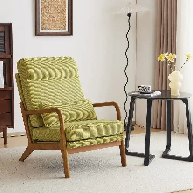 Fauteuil d'appoint à dossier haut avec cadre en bois et accoudoirs rembourrés