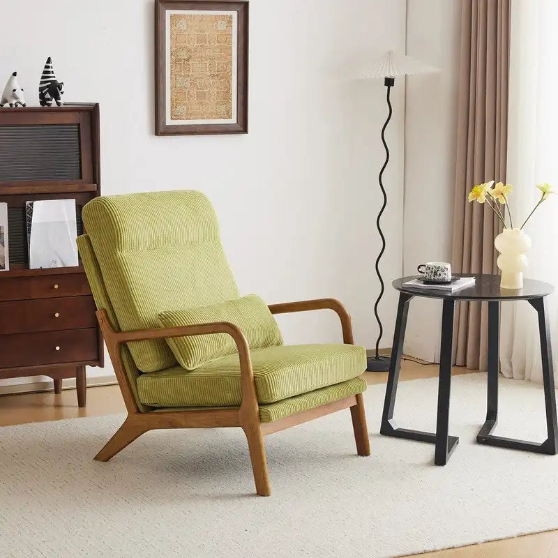 Fauteuil d'appoint à dossier haut avec cadre en bois et accoudoirs rembourrés