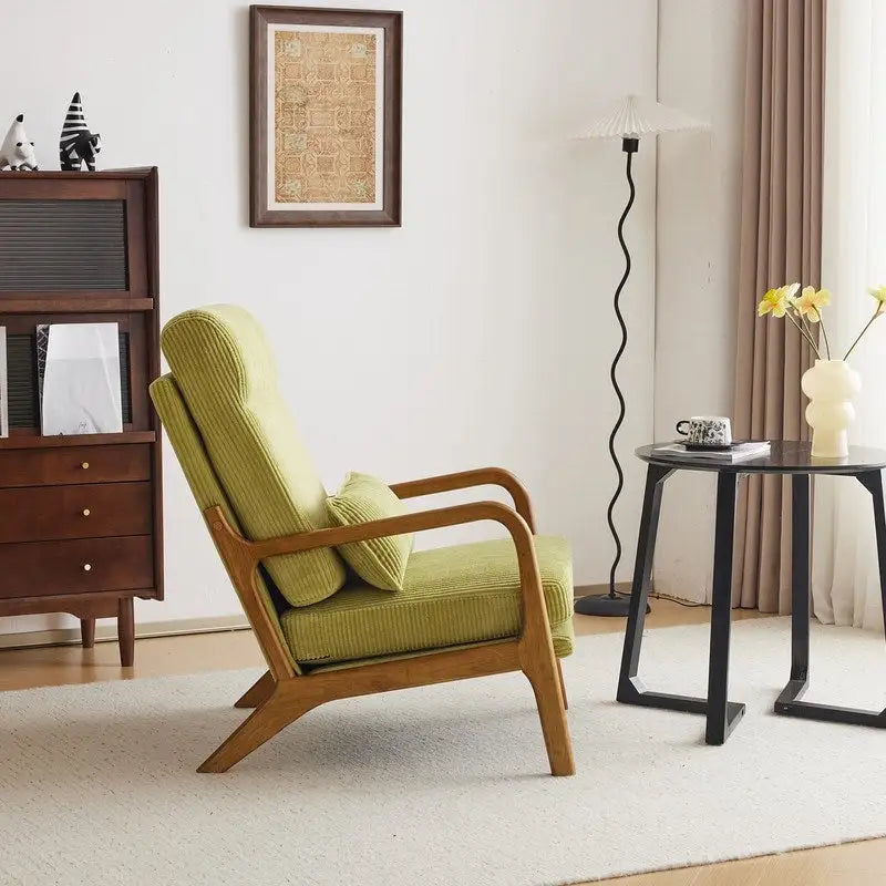 Fauteuil d'appoint à dossier haut avec cadre en bois et accoudoirs rembourrés