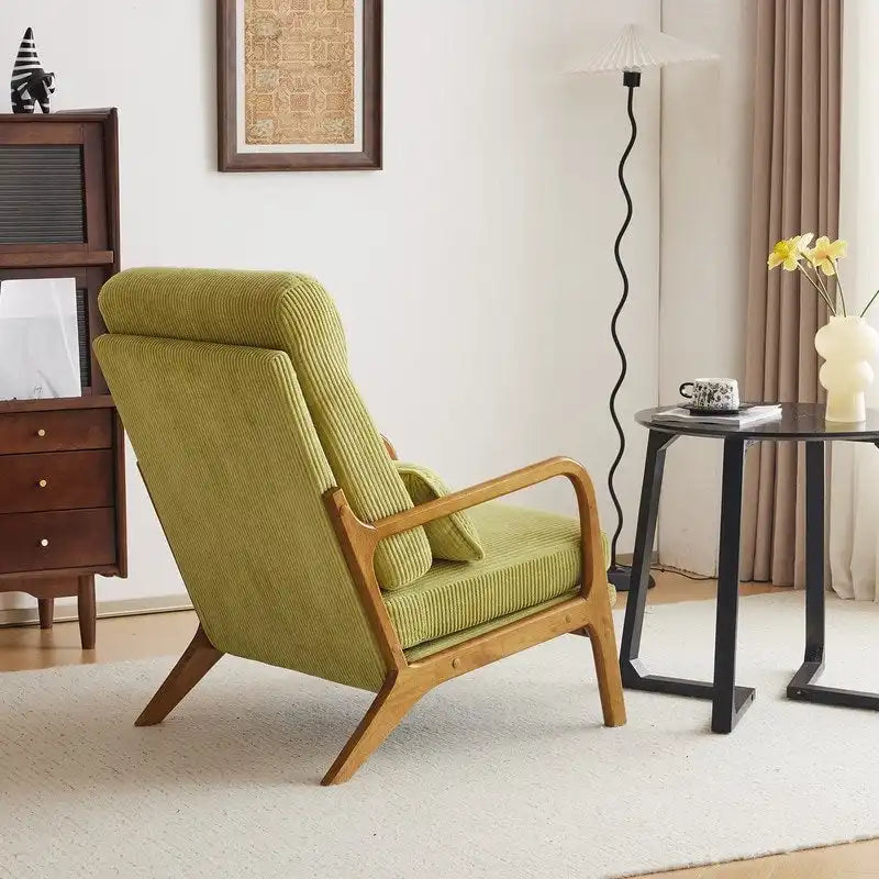 Fauteuil d'appoint à dossier haut avec cadre en bois et accoudoirs rembourrés