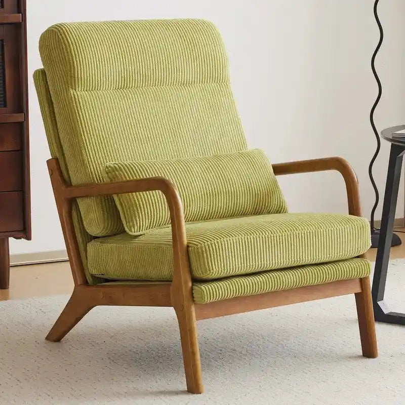 Fauteuil d'appoint à dossier haut avec cadre en bois et accoudoirs rembourrés