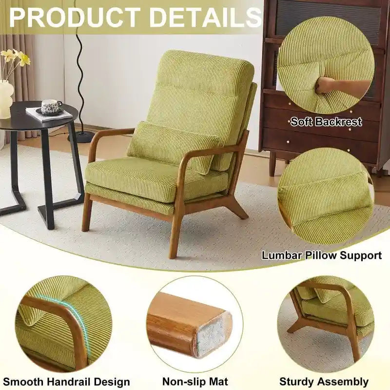 Fauteuil d'appoint à dossier haut avec cadre en bois et accoudoirs rembourrés