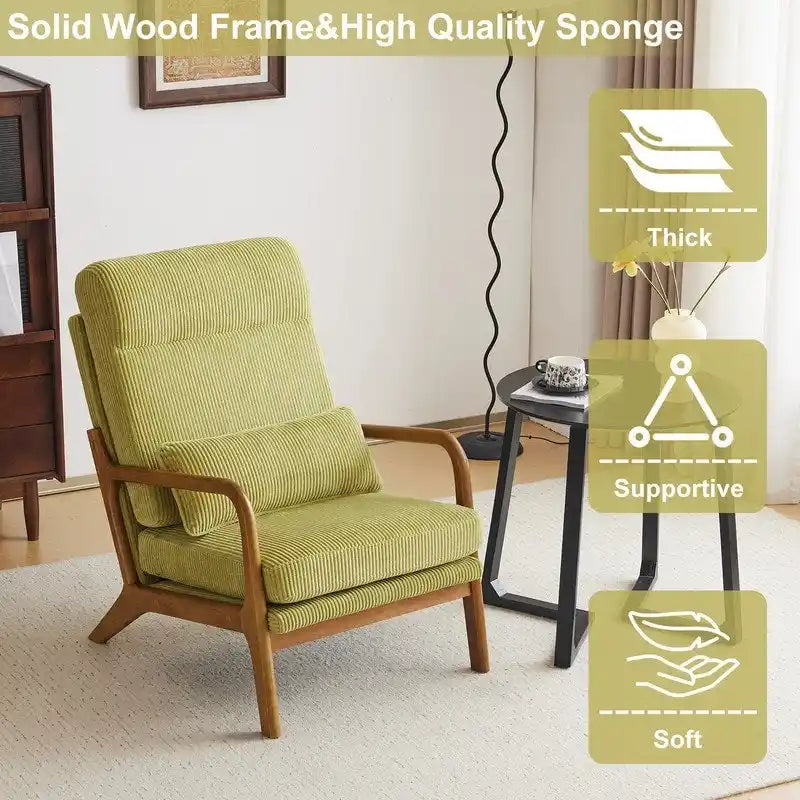 Fauteuil d'appoint à dossier haut avec cadre en bois et accoudoirs rembourrés