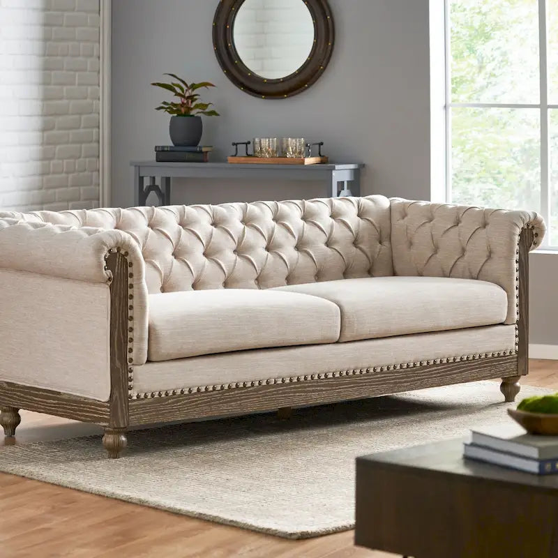 Canapé Chesterfield 3 places avec clous décoratifs et capitonnage