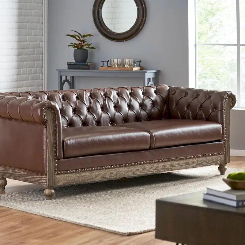 Canapé Chesterfield 3 places avec clous décoratifs et capitonnage