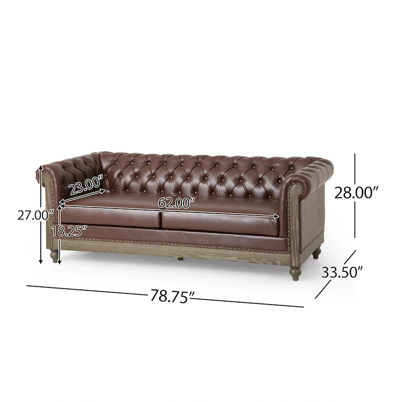 Canapé Chesterfield 3 places avec clous décoratifs et capitonnage