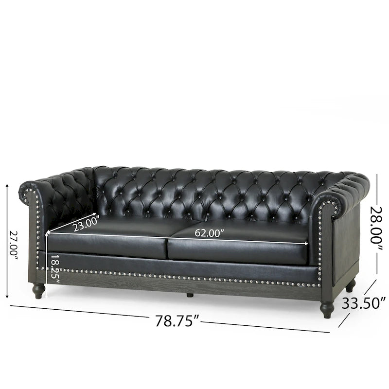 Canapé Chesterfield 3 places avec clous décoratifs et capitonnage