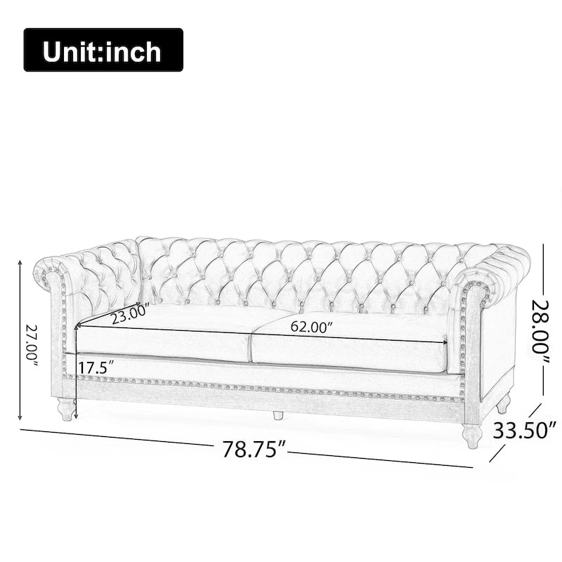 Canapé Chesterfield 3 places avec clous décoratifs et capitonnage