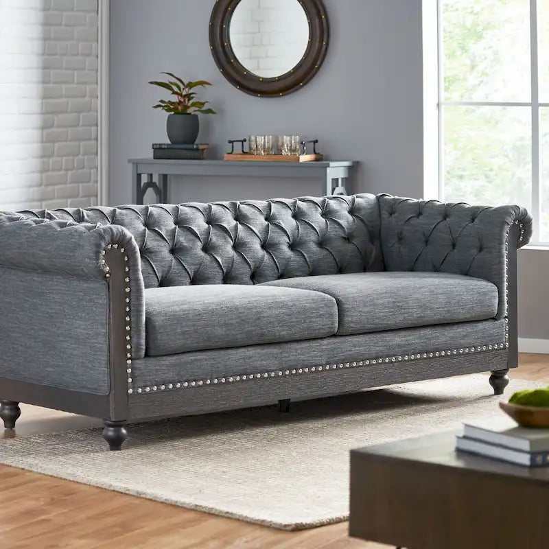 Canapé Chesterfield 3 places avec clous décoratifs et capitonnage