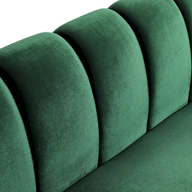 Canapé 3 places moderne en velours avec surpiqûres verticales et pieds en bois