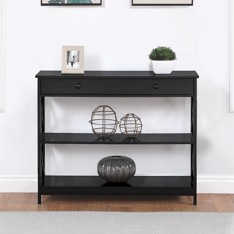 Console de table avec tiroir et étagères Oxford