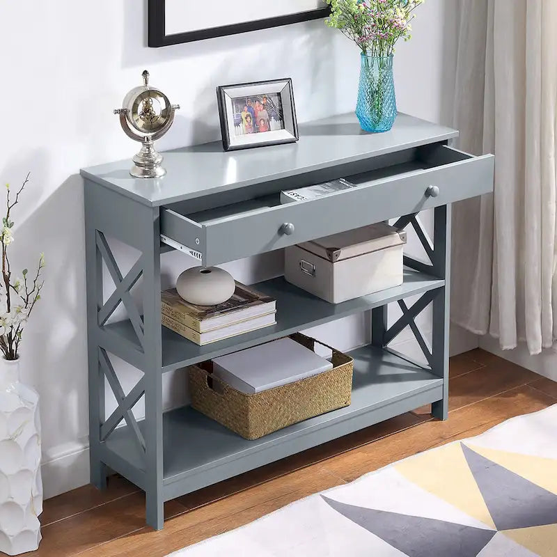Console de table avec tiroir et étagères Oxford