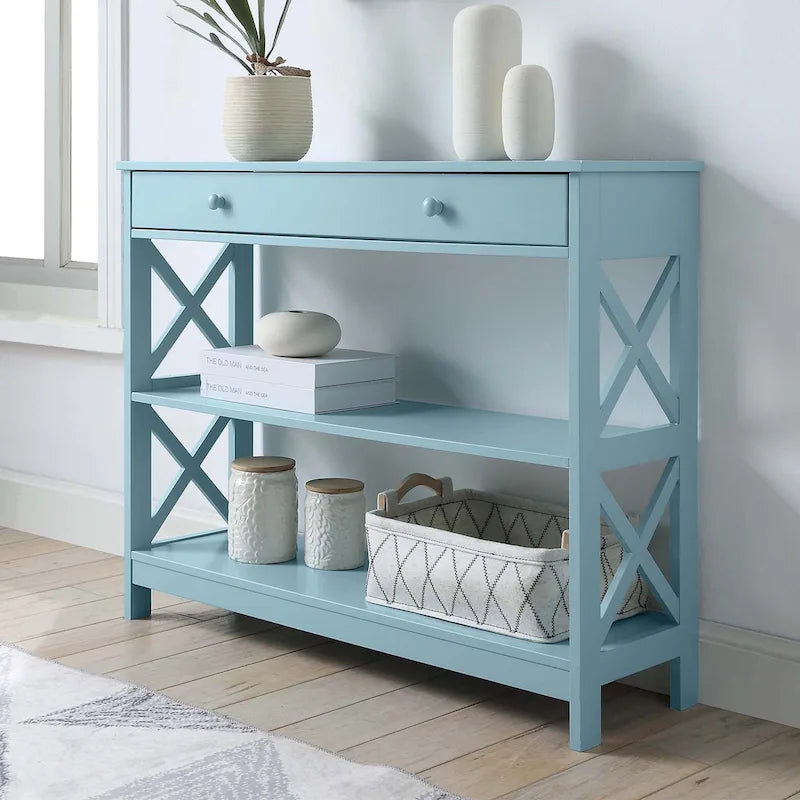Console de table avec tiroir et étagères Oxford