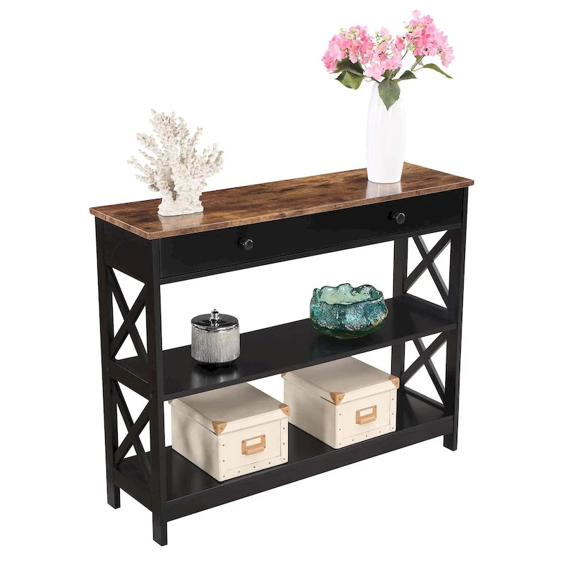 Console de table avec tiroir et étagères Oxford