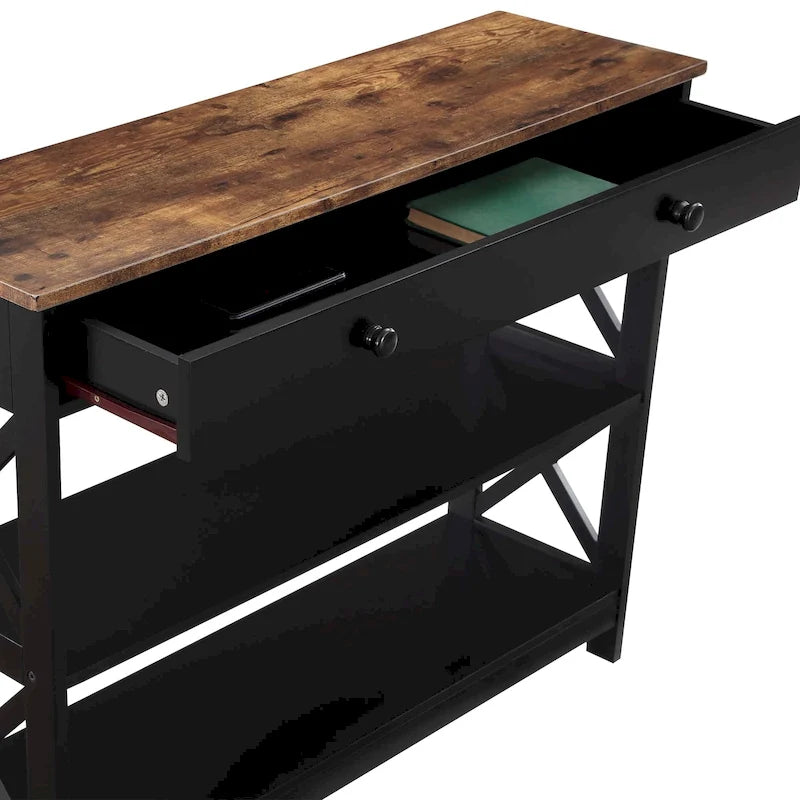 Console de table avec tiroir et étagères Oxford