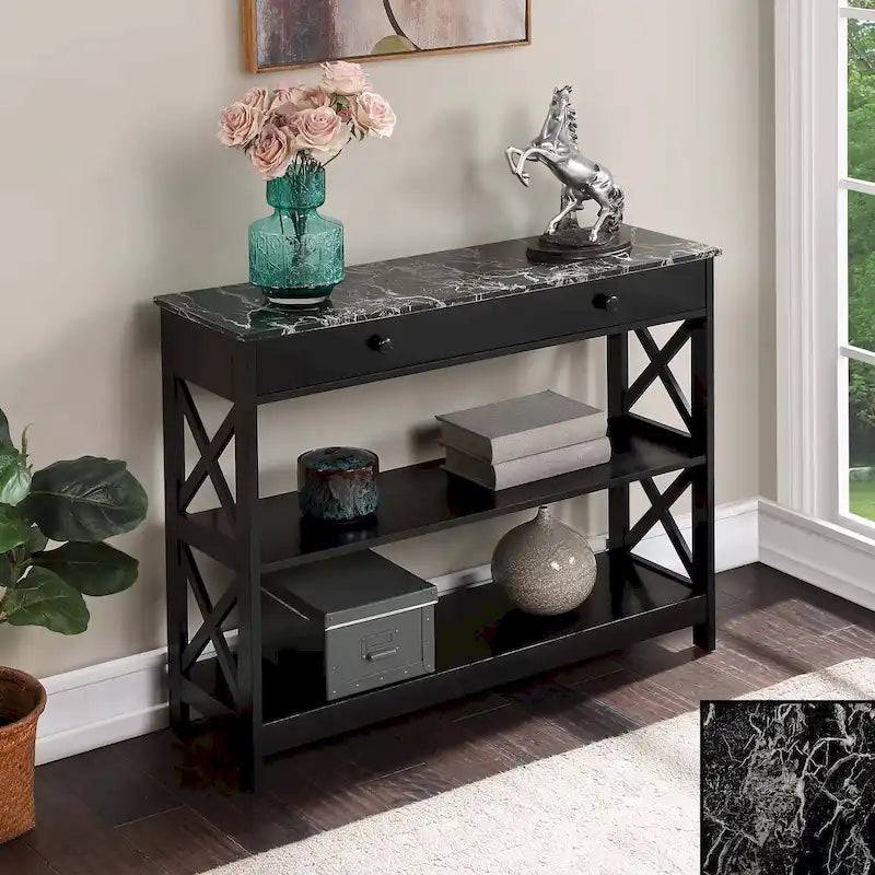 Console de table avec tiroir et étagères Oxford
