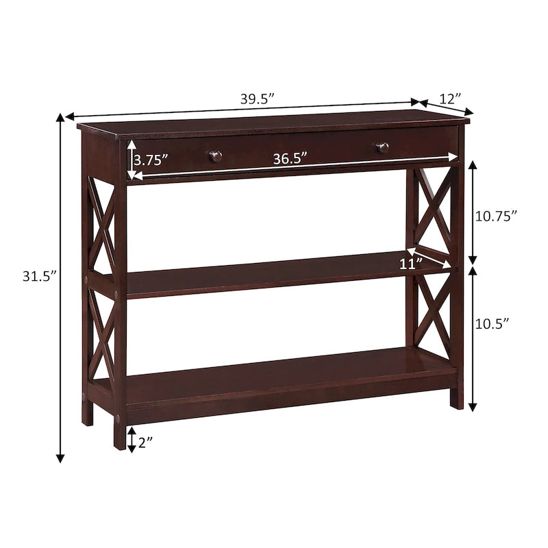 Console de table avec tiroir et étagères Oxford