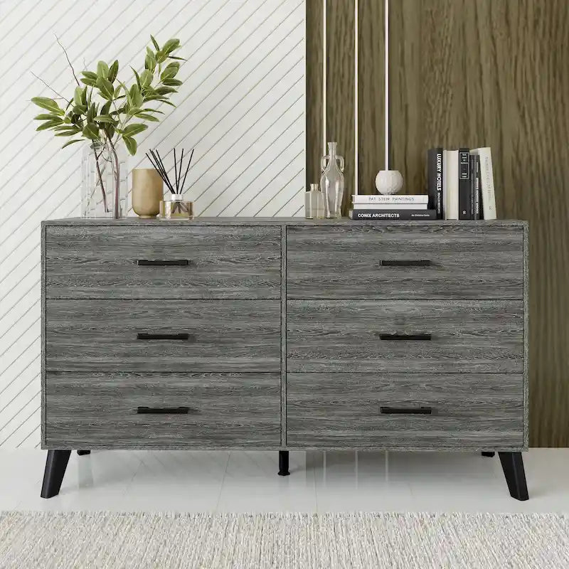 Commode en bois à 6 tiroirs avec glissières métalliques