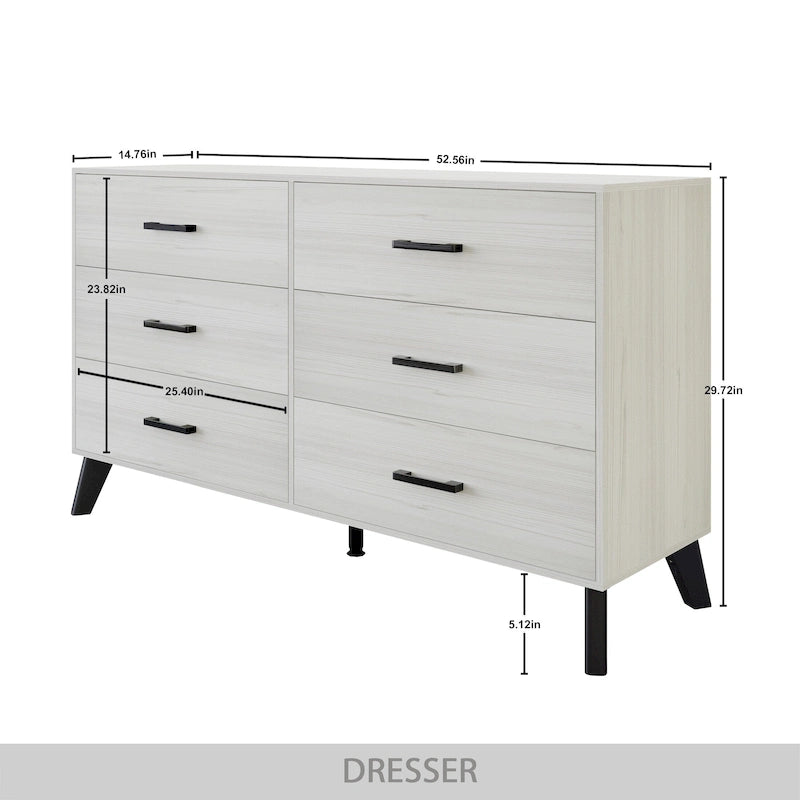 Commode en bois à 6 tiroirs avec glissières métalliques