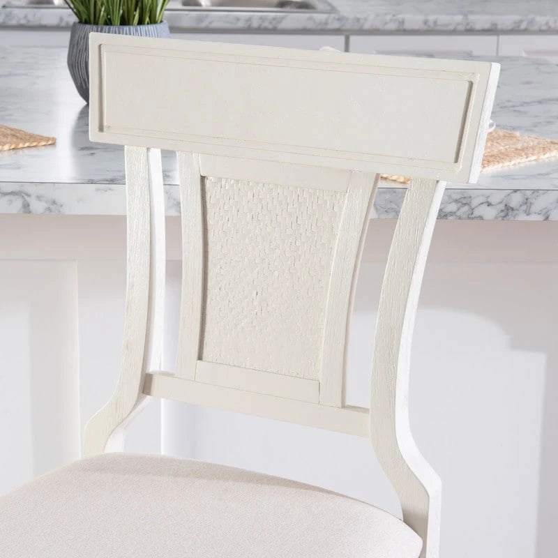 Tabouret de comptoir à dossier en rotin avec assise rembourrée