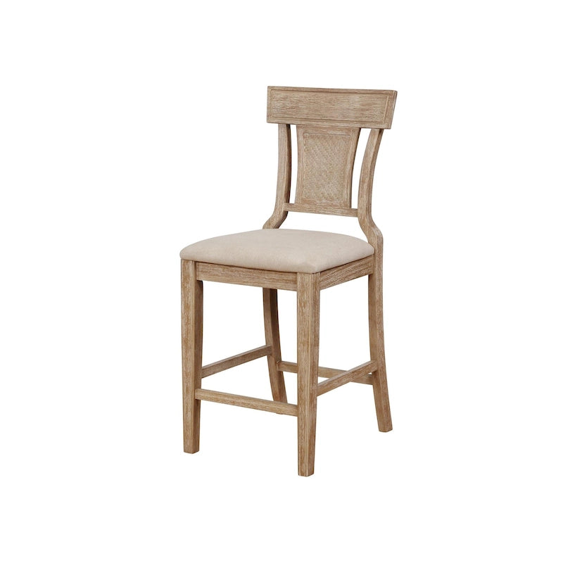 Tabouret de comptoir à dossier en rotin avec assise rembourrée