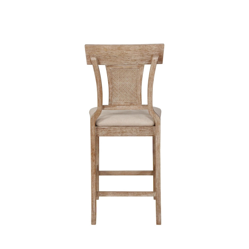 Tabouret de comptoir à dossier en rotin avec assise rembourrée