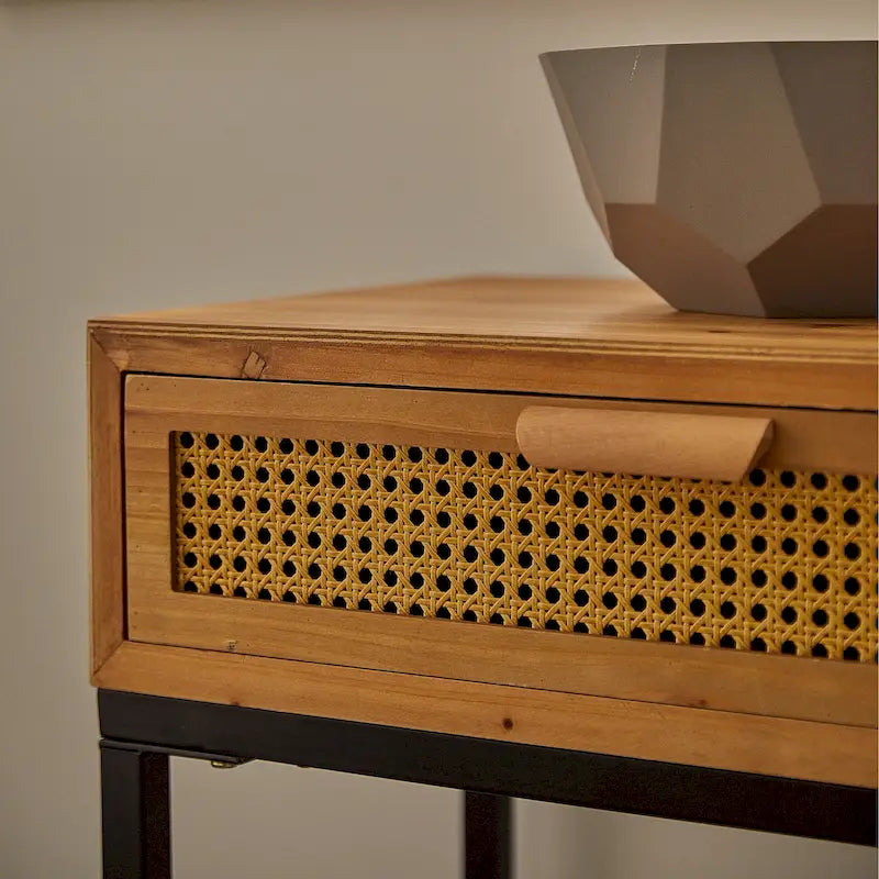 Console de 44" de large avec façade tissée et tiroirs