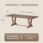 Table à manger extensible rustique en bois de 90 pouces