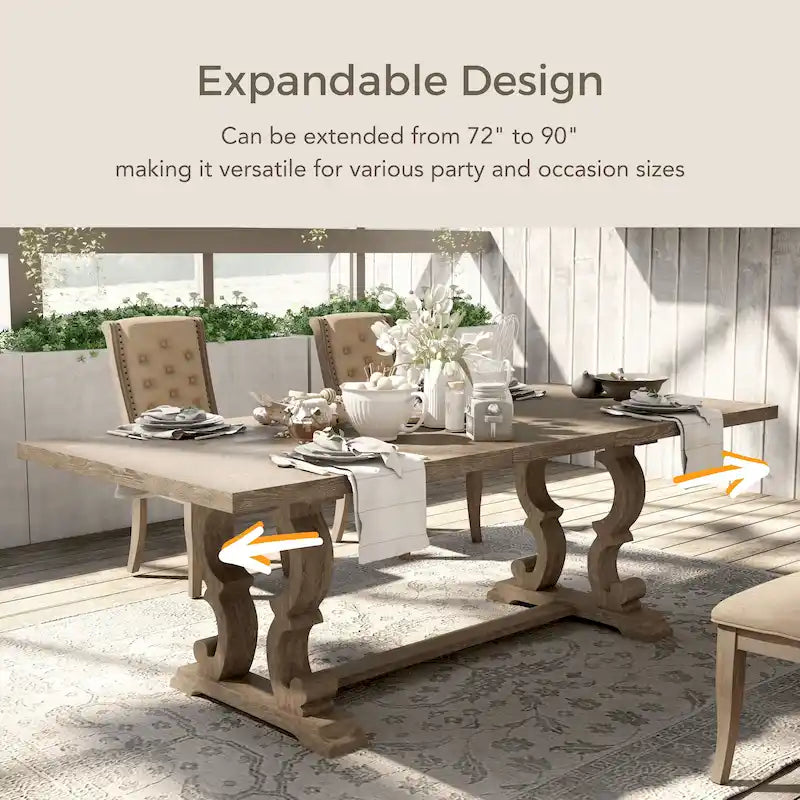 Table à manger extensible rustique en bois de 90 pouces