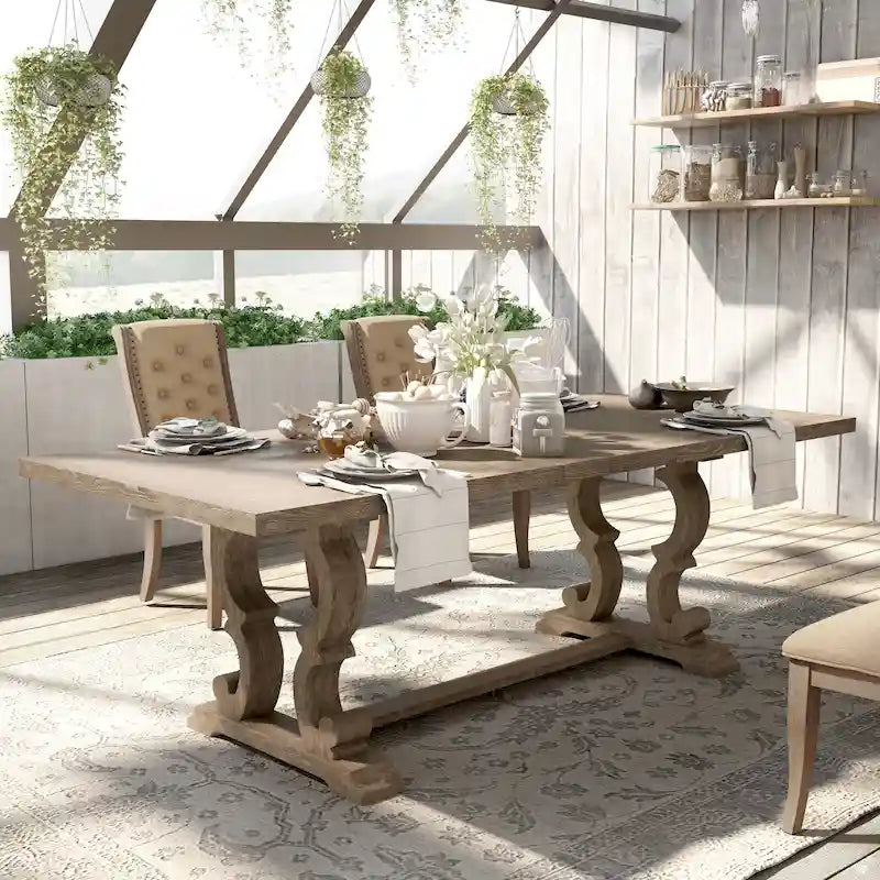 Table à manger extensible rustique en bois de 90 pouces