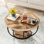 Table basse ronde à 2 niveaux avec étagère de rangement