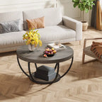 Table basse ronde à 2 niveaux avec étagère de rangement