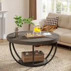 Table basse ronde à 2 niveaux avec étagère de rangement