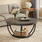 Table basse ronde à 2 niveaux avec étagère de rangement
