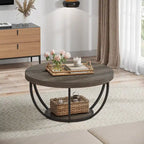 Table basse ronde à 2 niveaux avec étagère de rangement