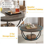 Table basse ronde à 2 niveaux avec étagère de rangement