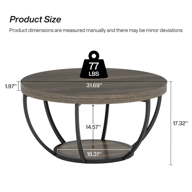 Table basse ronde à 2 niveaux avec étagère de rangement
