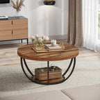 Table basse ronde à 2 niveaux avec étagère de rangement