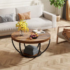 Table basse ronde à 2 niveaux avec étagère de rangement