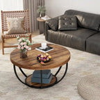 Table basse ronde à 2 niveaux avec étagère de rangement