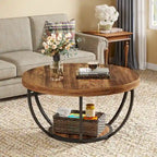 Table basse ronde à 2 niveaux avec étagère de rangement